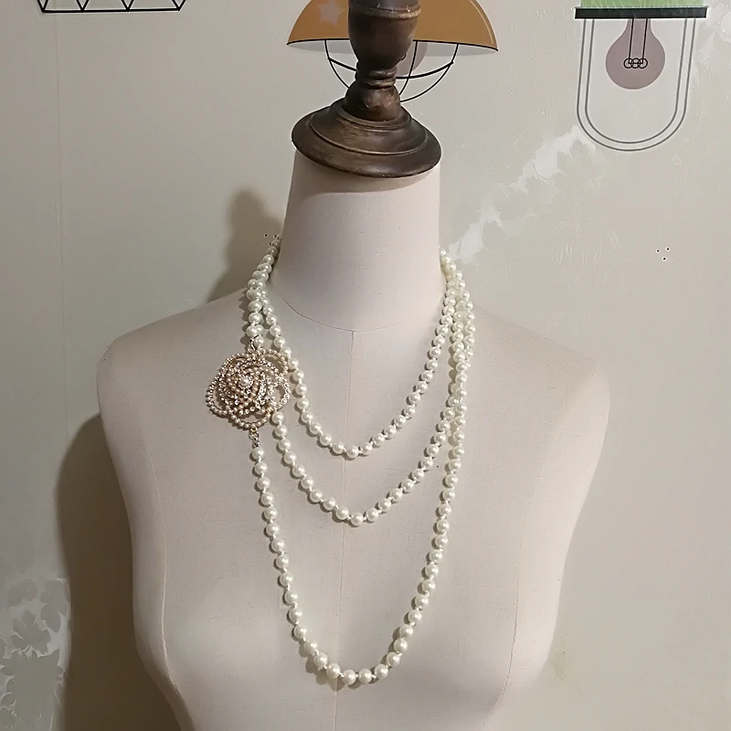 Luksuzni ženske layerd kristalni cvet pearl choker nakit ogrlica