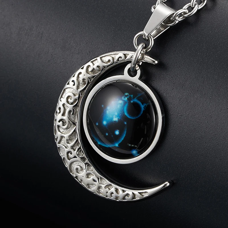 Luna ogrlico, moški obeski Nebesno sign12 constellation obesek iz plemenitega jekla moški ogrlica pribor preprosto ogrlico verige