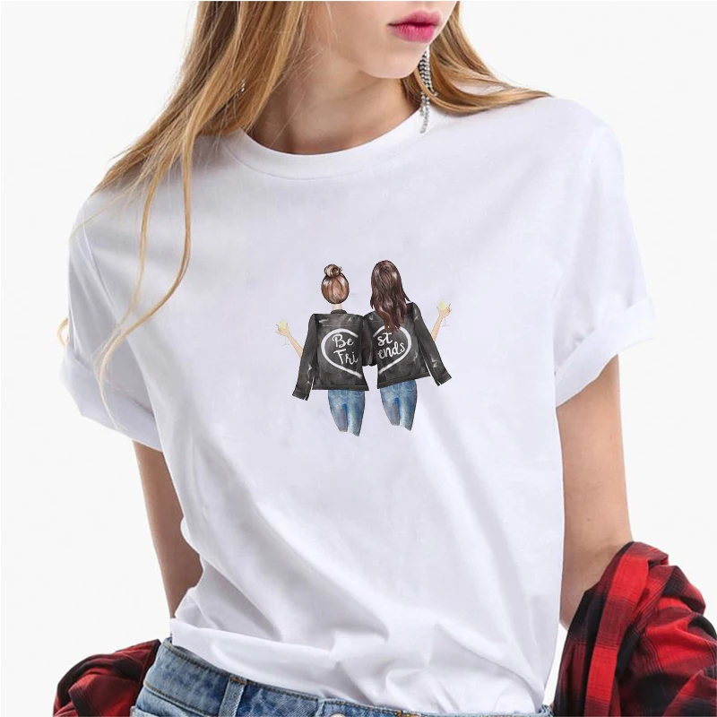 LUSLOS Moda za Ženske T Srajce Smešno Majica s kratkimi rokavi Ženske Najboljšimi Prijatelji Tshirt Najboljšimi Prijatelji O-Vratu Graphic Tee Plus Velikost Vrhovi