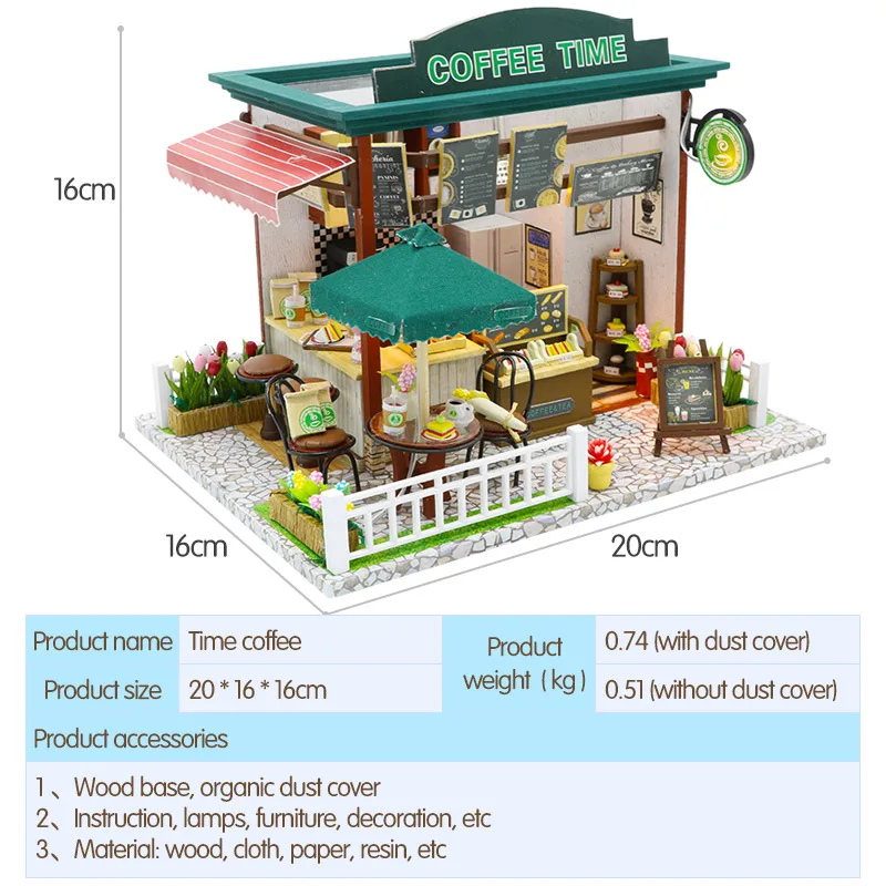 Lutka Hiša Miniaturni DIY Lutke Z Leseno Pohištvo Kave Čas Trgovina Hiši Igrače Za Otroke, Dekleta Rojstni dan Božično Darilo