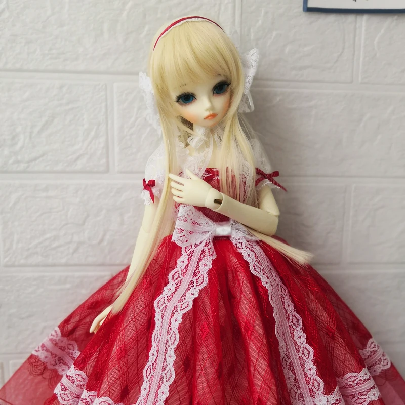 Lutka obleko 1/4 bjd obleko čipke rdeče barve obleko za 1/4 BJD SD MDD lutka pribor punčko oblačila