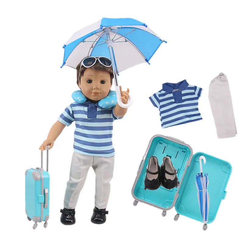 Lutka Pribor, ki se Uporablja Za 43 cm Prerojeni Baby Doll In 18-palčna Ameriški Lutka, 1 set = dežnik + dežni Plašč + Dež Čevlji + Kovček