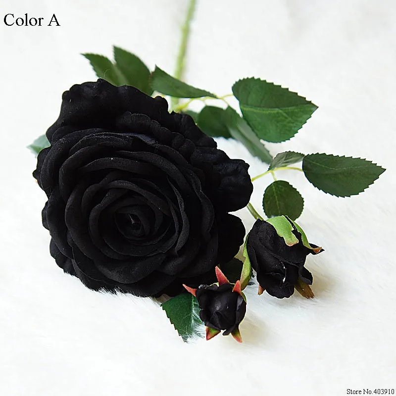 Luxury black rose veje Žamet Simulacije Umetno cvetje Valentinovo darilo poročno cvetje Doma dekoracijo vrtnice flores