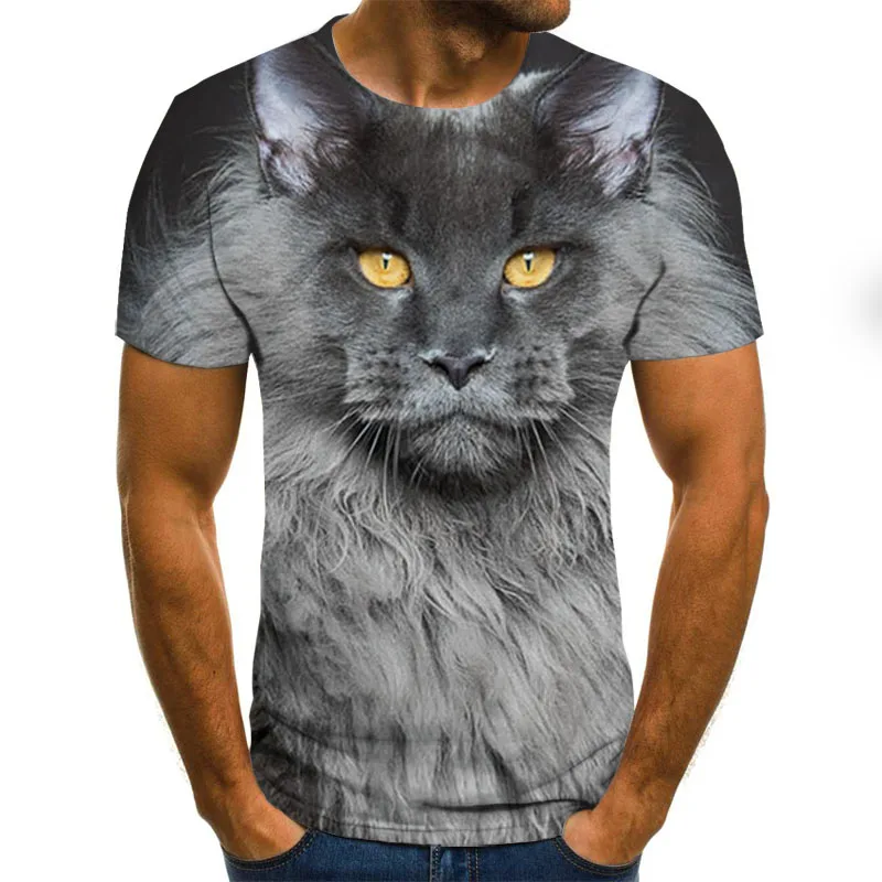 Luštna mačka vzorec T-shirt poletje priložnostne kratka sleeved O-neck top 3D živali tiskanja ulične moška oblačila