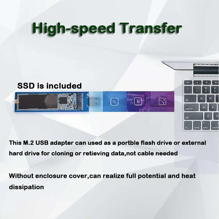 M. 2 na USB adapter, B tipko M. 2 SSD za USB 3.0 bralnik kartic, NGFF SATA pretvornik podpira SATA SDD 2230 2242 2260 2280 brez cabl
