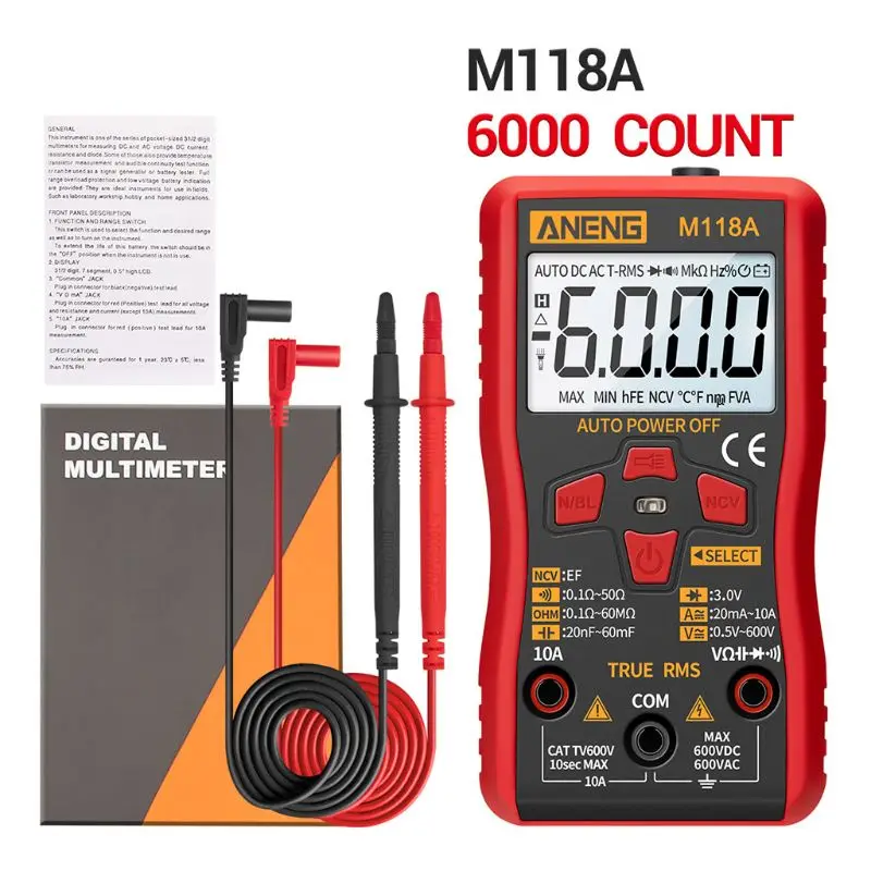 M118A Digital Mini Multimeter Smart Tester Samodejno Mmultimetro True Rms Tranistor Metrov z NKV Podatkov Držite 6000counts Svetilka