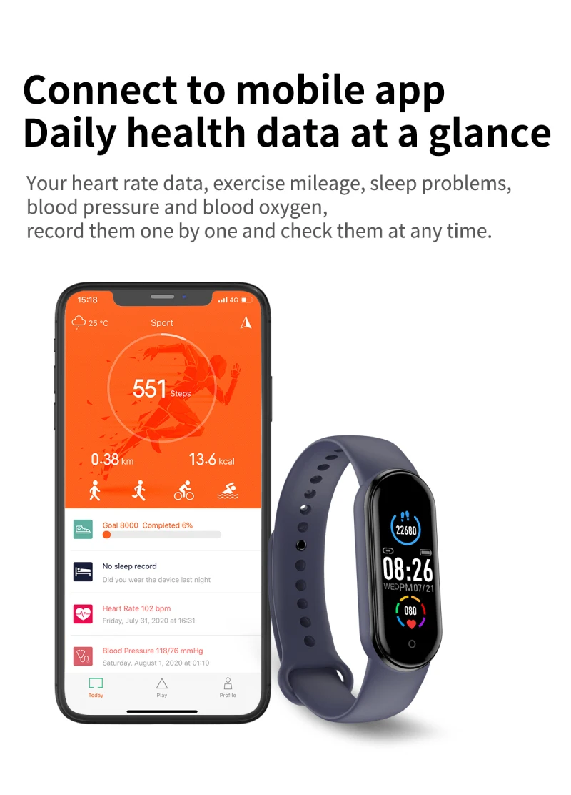 M5 Pametna Zapestnica Smartwatch Srčni Utrip, Krvni Tlak Kisika V Krvi, Spremljanje Uresničevanje Korak Števec Dihanje Fitnes Tracker