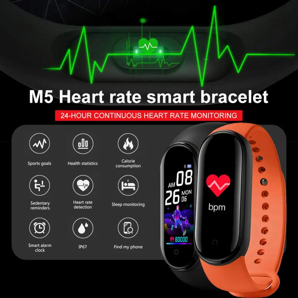 M5 Pametno Gledati Zapestnica Srčnega utripa Fitnes Tracker Spanja Spremljanje Nepremočljiva Bluetooth Manšeta za Moški Ženske Otroci