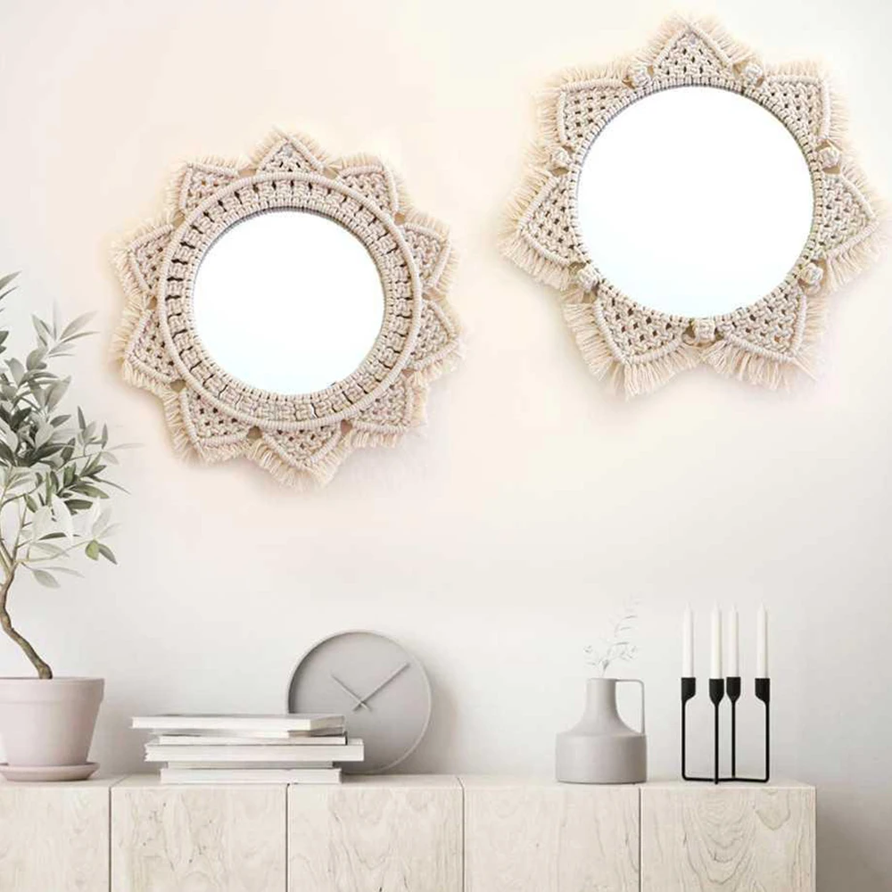 Macrame Ročno Ogledalo Ličila Osvetljeno Ogledalo Kompaktni Steni Tapiserija Domači Verandi Ogledala Za Dom Ličila Kopalnico