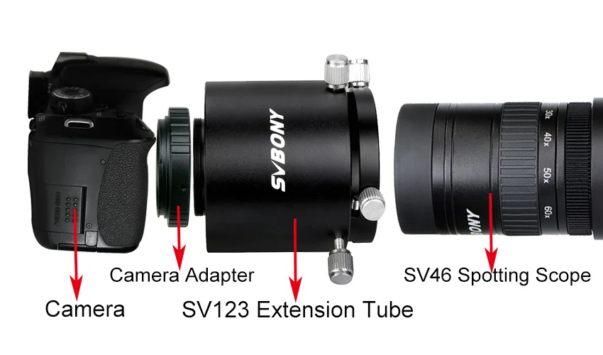 Madeži Področje Camera Adapter Extensionable Dve Epruveto Gradbeništvo Ustreza Teleskop Okular Zunanji Premer 49 mm za 58mm za SV46
