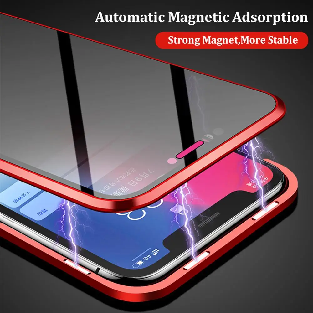 Magnetni Absorpcije Kovin Flip Primeru Telefon Za Apple iPhone 11 Dvojni Stranski, Kaljeno Steklo Coque 360 Kritje Za iphone11 Funda Capa