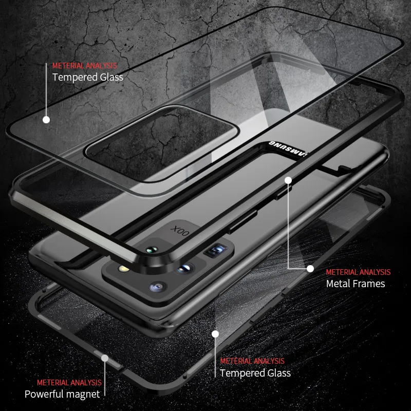 Magnetni Adsorpcije Dvojni Stranski, Kaljeno Steklo Ohišje za Samsung Galaxy S20 Plus S20 Ultra A51 A71 Kovinski Odbijača mobilnega Telefona Primerih