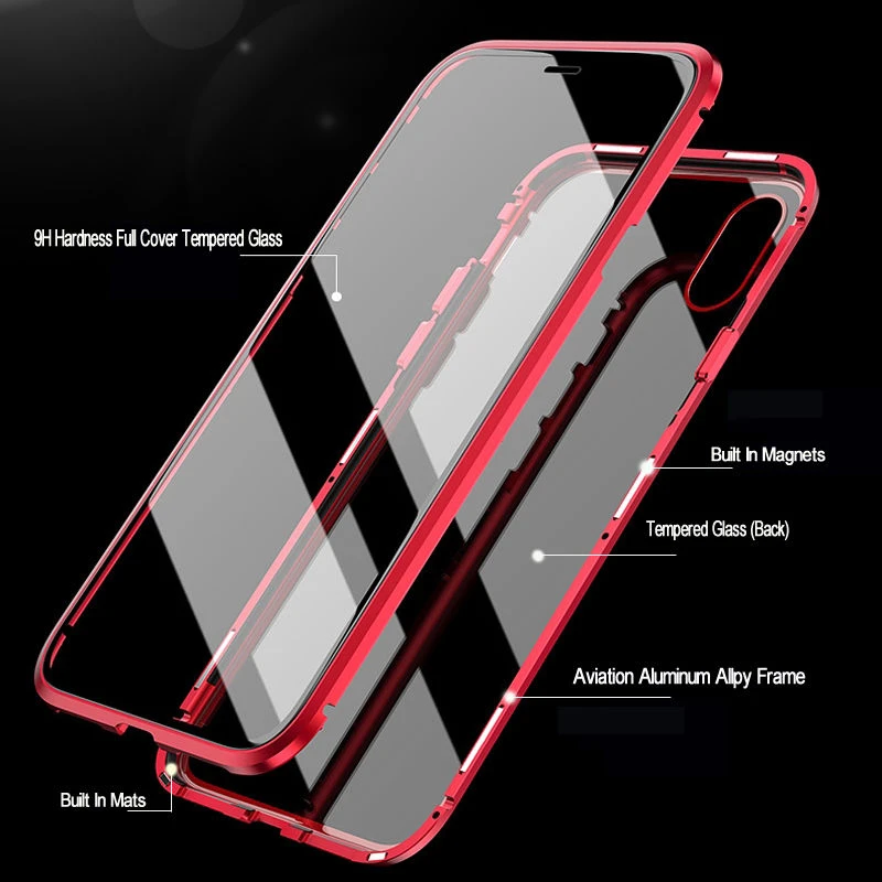 Magnetni Adsorpcije, Kovinsko Ohišje Za iPhone 11 Pro XR X XS Max 6 7 8 Plus Dvojno Stranicami, Kaljeno Steklo Polni Zaščitni Pokrovček Telefona