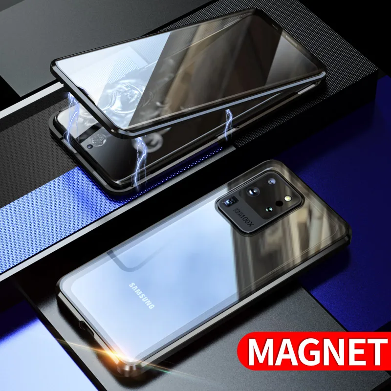 Magnetni Adsorpcije, Kovinsko Ohišje Za Samsung Galaxy Note 20 S20 Ultra S8 S9 S10 S20 Plus S10e Opomba 10 Plus 9 8 Sprednji + Zadnji Stekla
