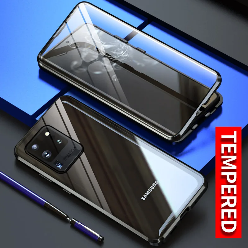 Magnetni Adsorpcije, Kovinsko Ohišje Za Samsung Galaxy Note 20 S20 Ultra S8 S9 S10 S20 Plus S10e Opomba 10 Plus 9 8 Sprednji + Zadnji Stekla