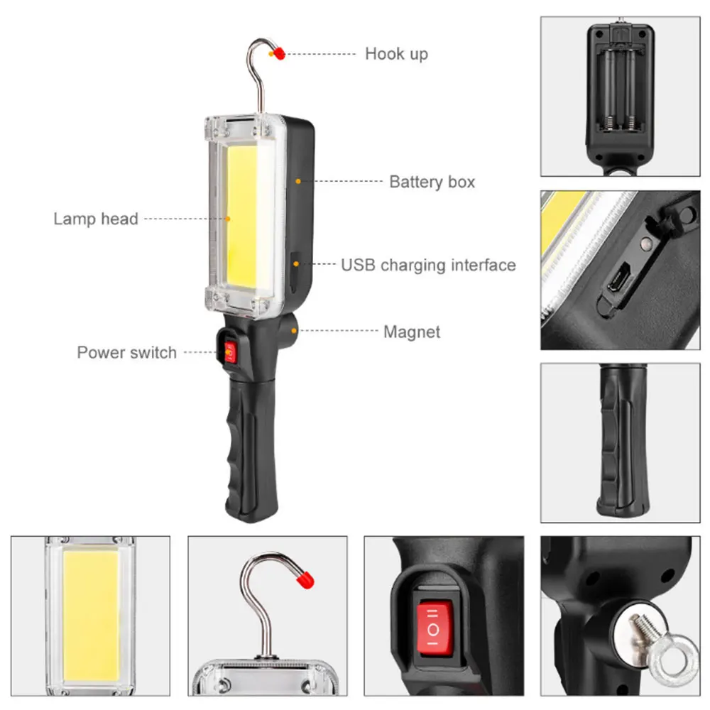 Magnetni COB LED Svetilka Delovna Svetloba Polnjenje prek kabla USB za Polnjenje Prenosnih Kavljem Svetilka za Kampiranje Plezanje Lov Popravilo Avtomobila