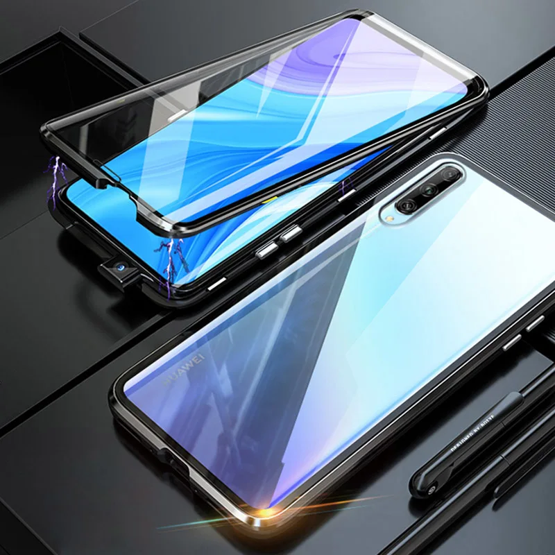 Magnetni Primeru Za Huawei Y9s Primeru Zajema Jasno, Dvojni Stranski, Kaljeno Steklo Shockproof Težko Odbijača Za Huawei Y9 s Y9s Mobilne Pokrov