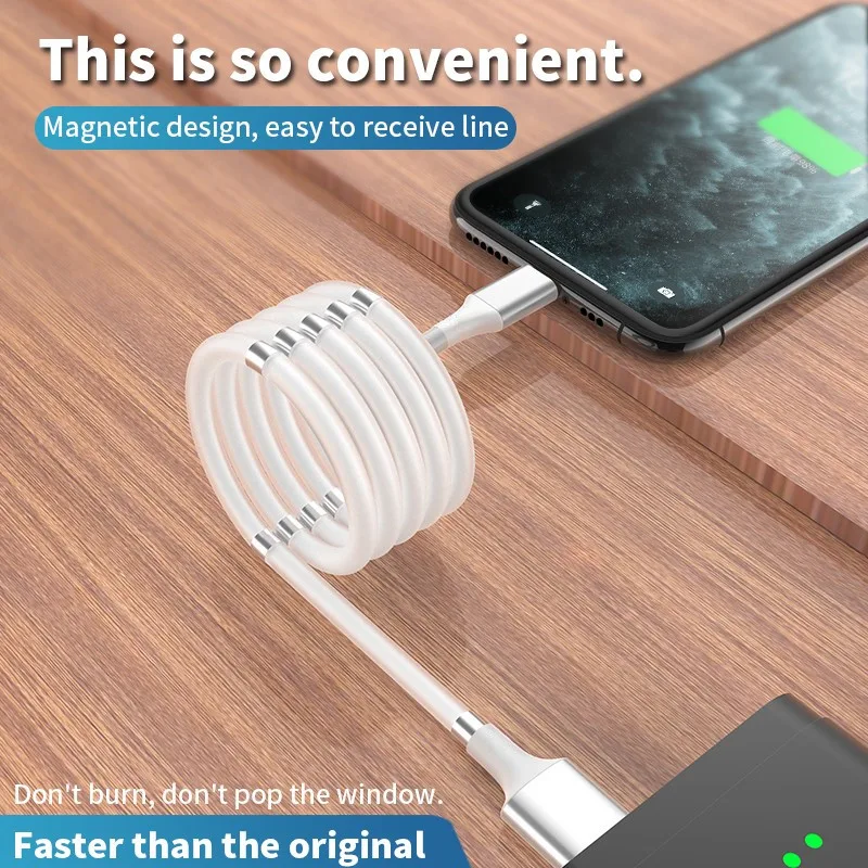Magnetni vrv samodejno zložljive kabel Hitro polnjenje 3A USB na Micro Tip C polnilnik za iPhone xiaomi huawei