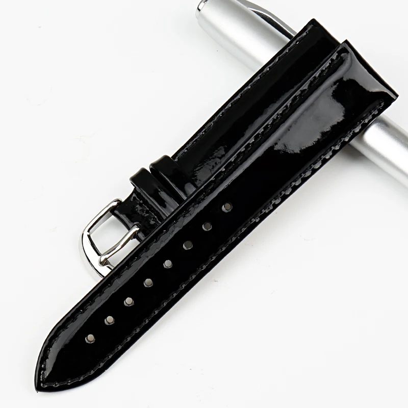 MAIKES Black Patent Pravega Usnja Watch Trak iz Nerjavnega Jekla 18 mm 20 mm Svetlo Gledal Band Pribor Zapestnice Watchbands