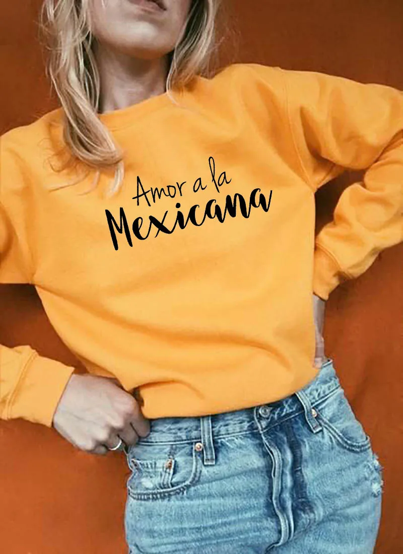 Majica Amor a la Mexicana Natisnjeni Nov Prihod Unisex Smešno Dolgimi Rokavi Priložnostne CottonTops španski srajce Latina Vrhovi