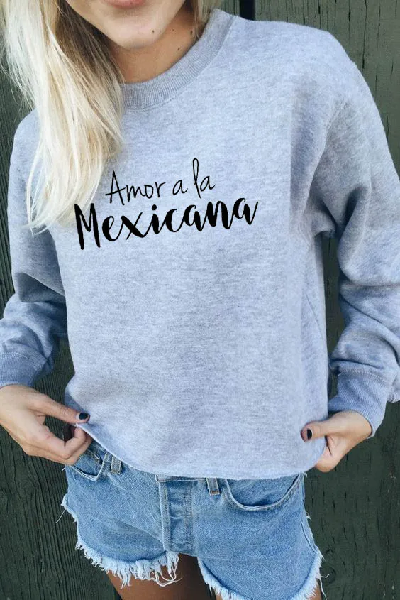 Majica Amor a la Mexicana Natisnjeni Nov Prihod Unisex Smešno Dolgimi Rokavi Priložnostne CottonTops španski srajce Latina Vrhovi