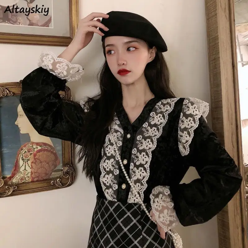 Majice Ženske Proti-Vrat Flare Rokav Mozaik francoski Retro Priložnostne Vse-tekmo korejski Slog Ženske Bluze Jeseni Stilsko Temperament