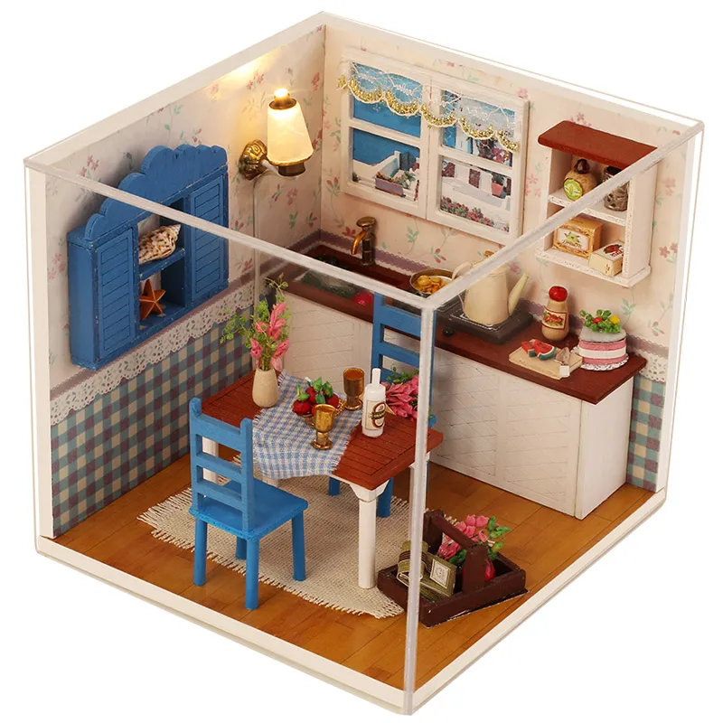 Mala Diy Lutke 3D Lesene Mini Lutka Hiša Veren Ročno izdelan Miniaturni Dollhouses Kit Polje Igrače Za Otroke, Dekleta Xmas Darila