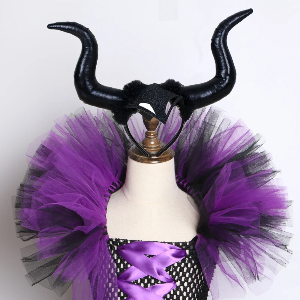 Maleficent Tutu Obleko z Rogovi Krilo, mačehe Dekleta pustna Karnevala Stranka Oblek za Otroke Halloween Cosplay Čarovnice Kostum