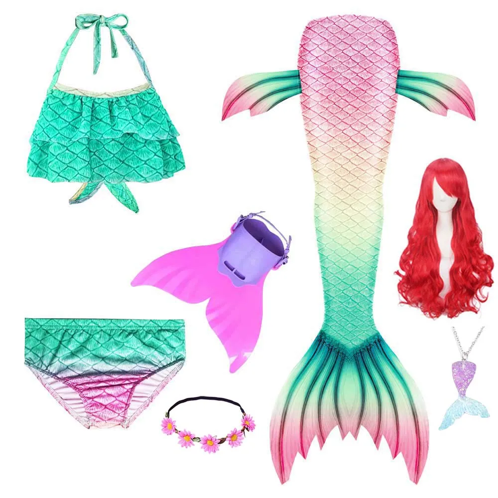 Mali Otroci, Dekleta, Plavanje morska deklica rep Z Monofin Flipper morska deklica Kostum Cosplay Otroci Kopalke Fantazija, Plaža, Bikini Obleko