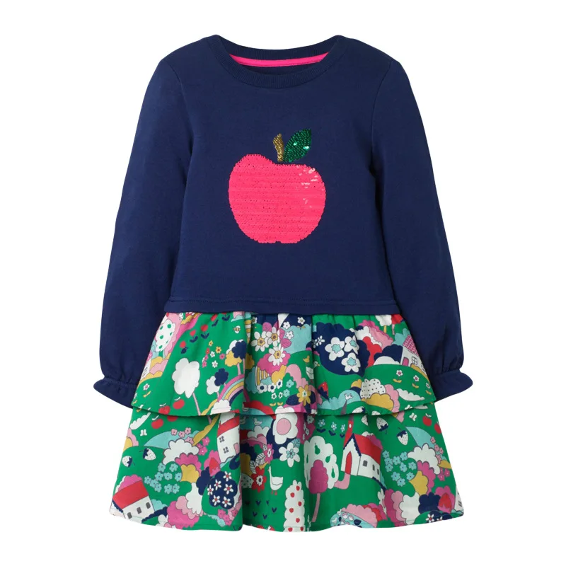 Malo maven 2020 Obleko Apple Bleščica Dekleta Princesa Dolg Rokav Obleka Otroci in Modnih Stranka Obleko Otroci Dojenčka Ruched Oblačila