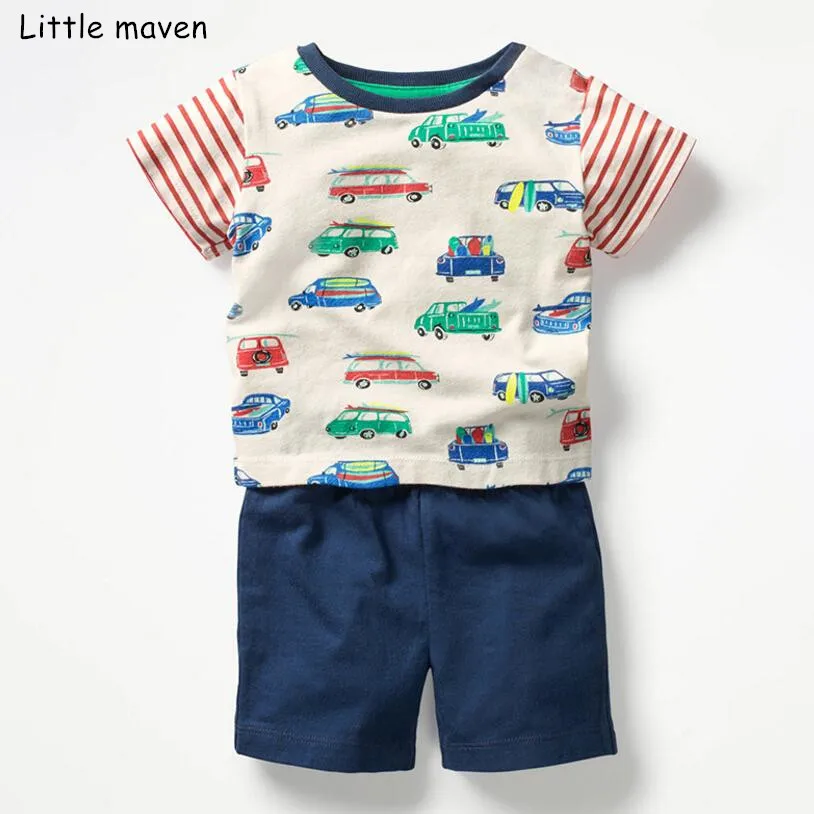 Malo maven blagovne znamke otrok 2019 poletje baby fantje oblačila, bombaž otrok kompleti avto prugasta kita print majica + hlače