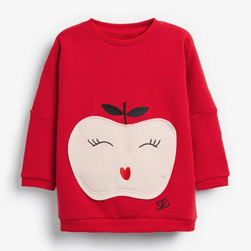 Malo maven Dekleta Dolgo Sweatshirts Apple Aplicirano Otroci Žep Trenirke za Otroke Jeseni Oblačila