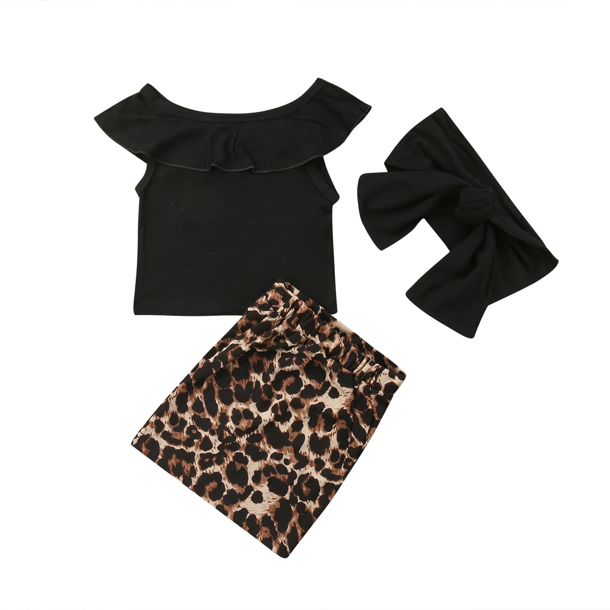 Malčka Baby Girl Obleke Obleke T-shirt Vrhovi+Leopard Tulec Krilo S +Glavo 3Pcs Set