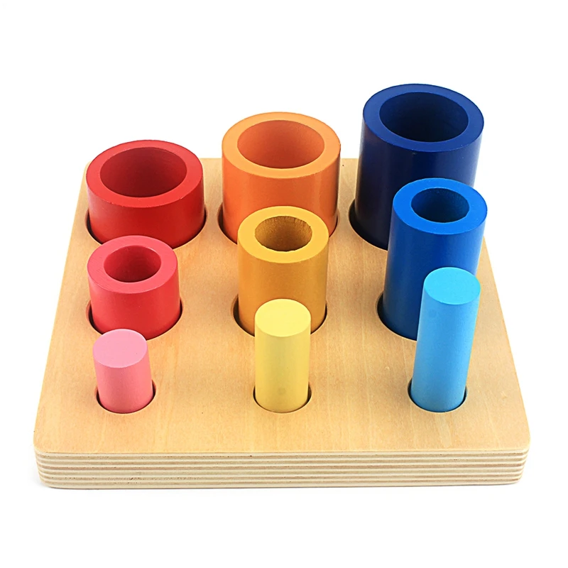 Malčka Montessori Lesa Igrače Različnih Krogi in Cilindri Blok Igrača za Otroke Barve Usposabljanje Predšolskih Brinquedos Juguets