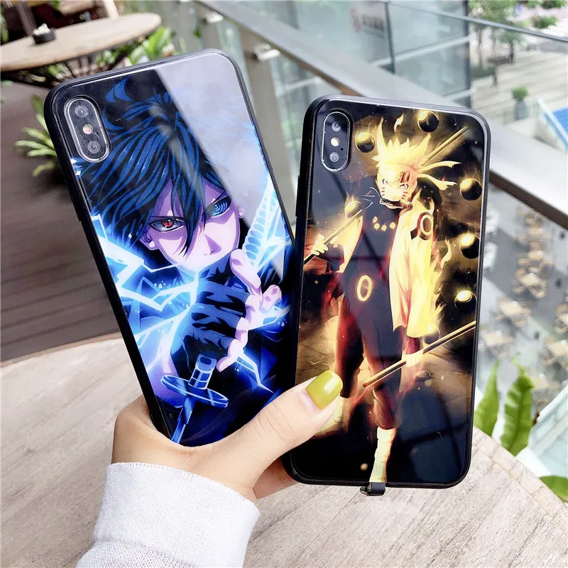 Manga DBZ Klic Svetlobe Primeru Za iPhone 12 11 pro 8 7 6 6S Plus X XS MAX XR LED Primerih, Kaljeno Steklo Coque Anime Naruto Flash Pokrov