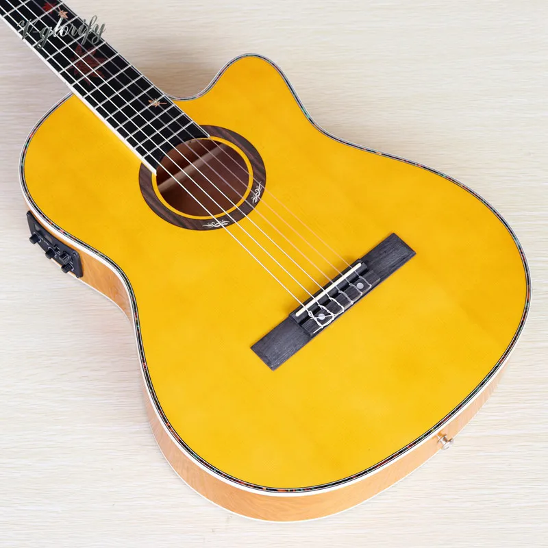 Maple leaf vložki tanke telesa električna klasična kitara 39 Palčni rumena ashwood visokega sijaja konča 6 string klasične kitare