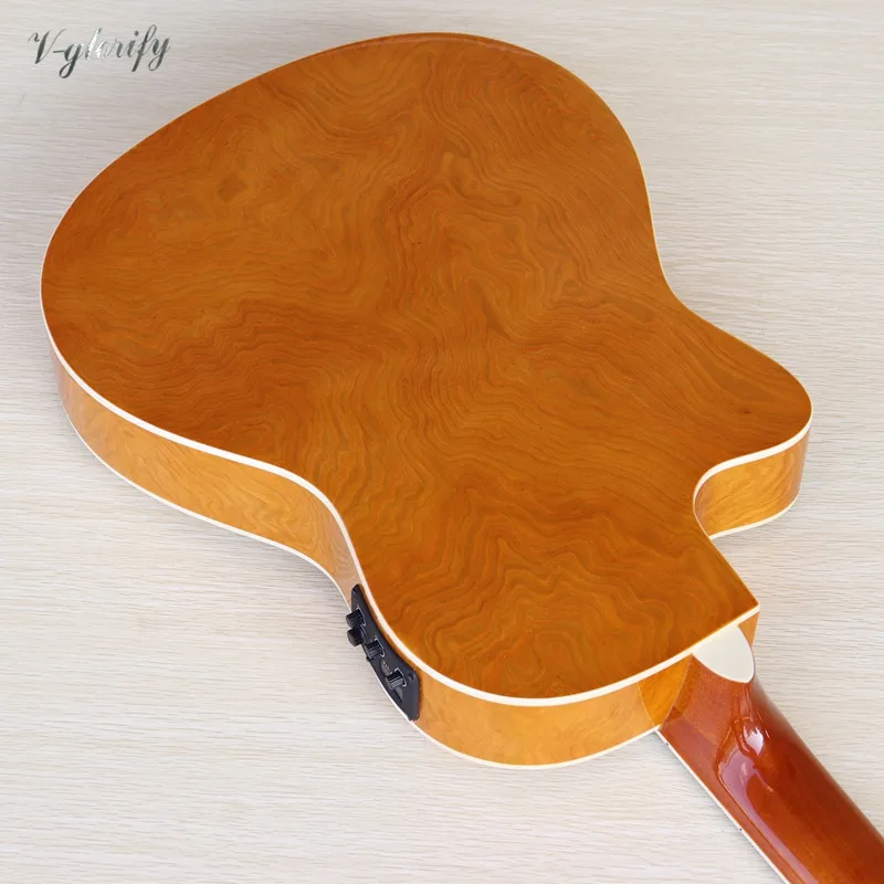 Maple leaf vložki tanke telesa električna klasična kitara 39 Palčni rumena ashwood visokega sijaja konča 6 string klasične kitare