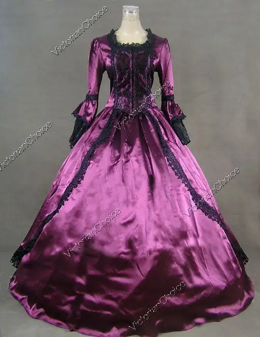 Marie Antoinette Renaissance Vijolično Saten Obleke Obleko z Vlakom Temno Čarovnica Gledališče Kostum