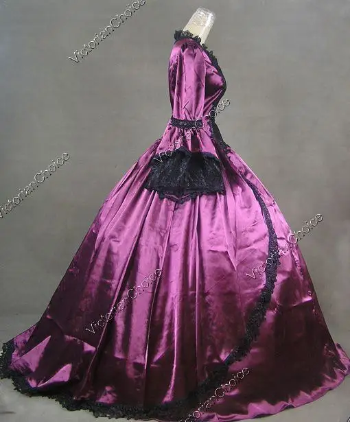Marie Antoinette Renaissance Vijolično Saten Obleke Obleko z Vlakom Temno Čarovnica Gledališče Kostum