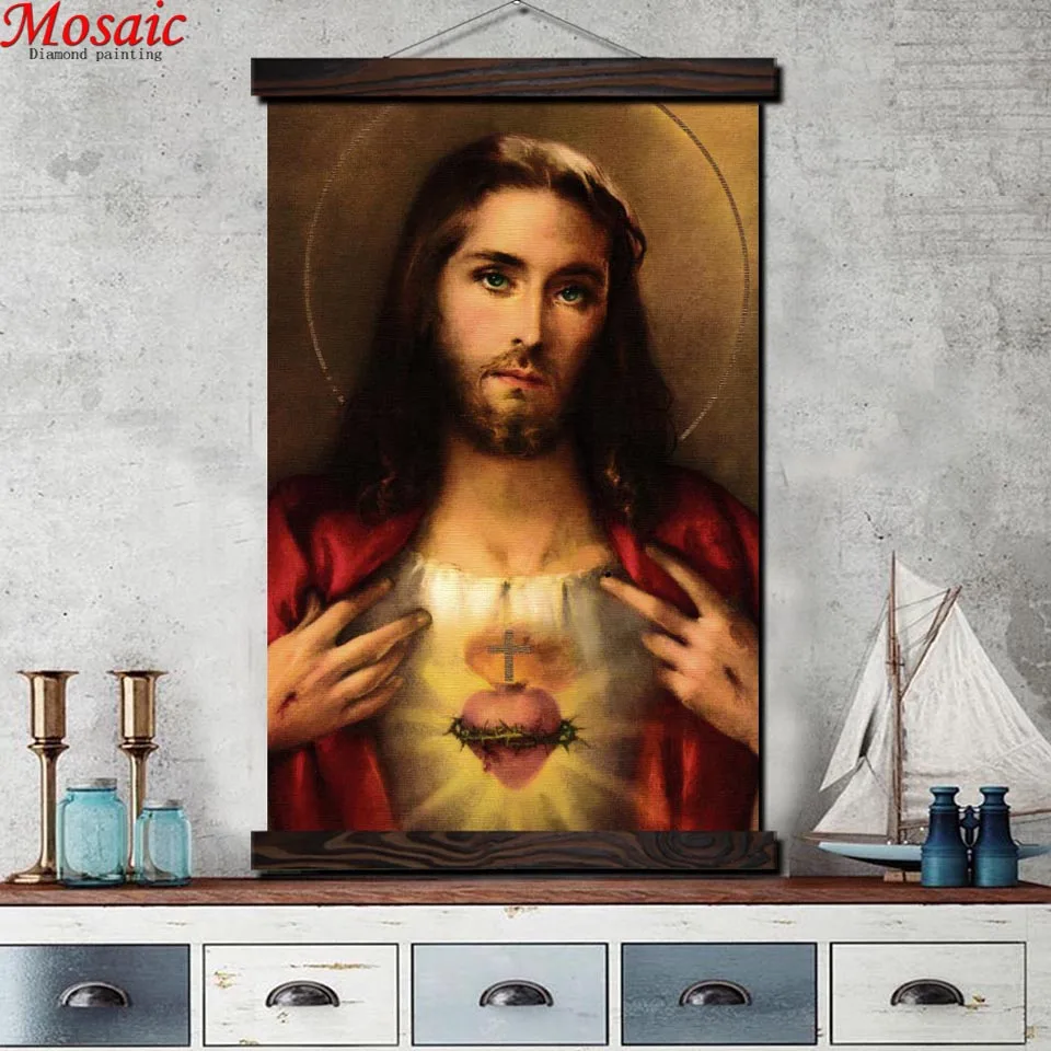 Marije Presvetega Srca Jezus Diamond Slikarstvo Vere 5d Diy Diamond Vezenje Darilo Doma Dekor Sliko Okrasnih Navzkrižno Šiv