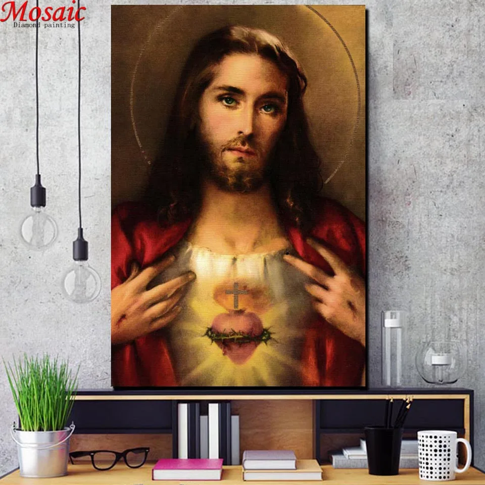 Marije Presvetega Srca Jezus Diamond Slikarstvo Vere 5d Diy Diamond Vezenje Darilo Doma Dekor Sliko Okrasnih Navzkrižno Šiv