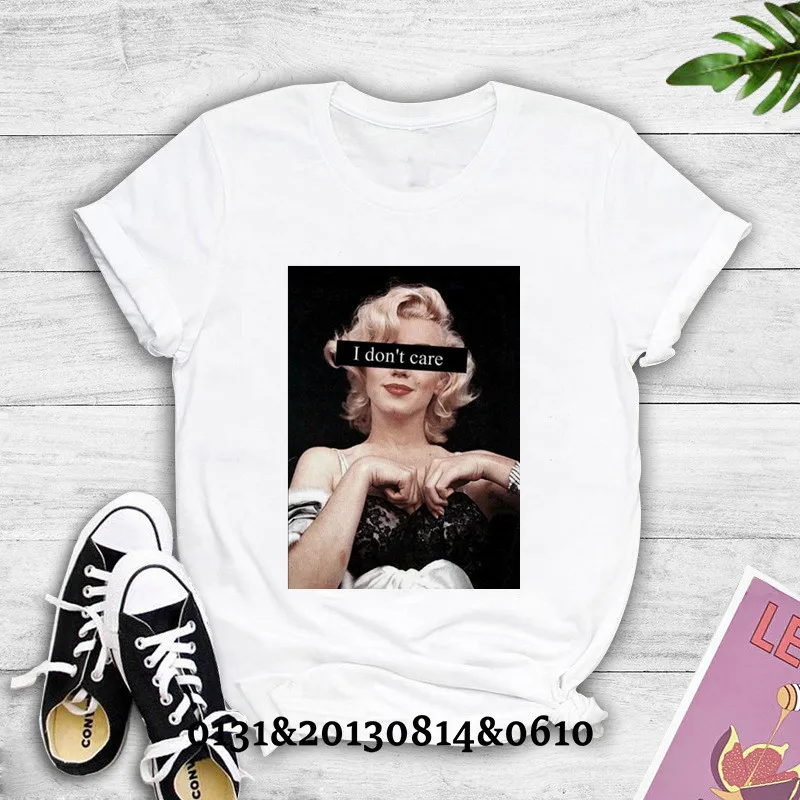 Marilyn Monroe natisnjeni T-shirt dame priložnostne kratek sleeved majica s kratkimi rokavi vrhu sem Dan briga 90. letih Harajuku ženske T-shirt poletje T-shirt