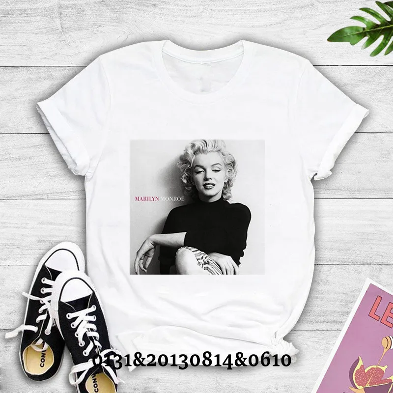 Marilyn Monroe natisnjeni T-shirt dame priložnostne kratek sleeved majica s kratkimi rokavi vrhu sem Dan briga 90. letih Harajuku ženske T-shirt poletje T-shirt