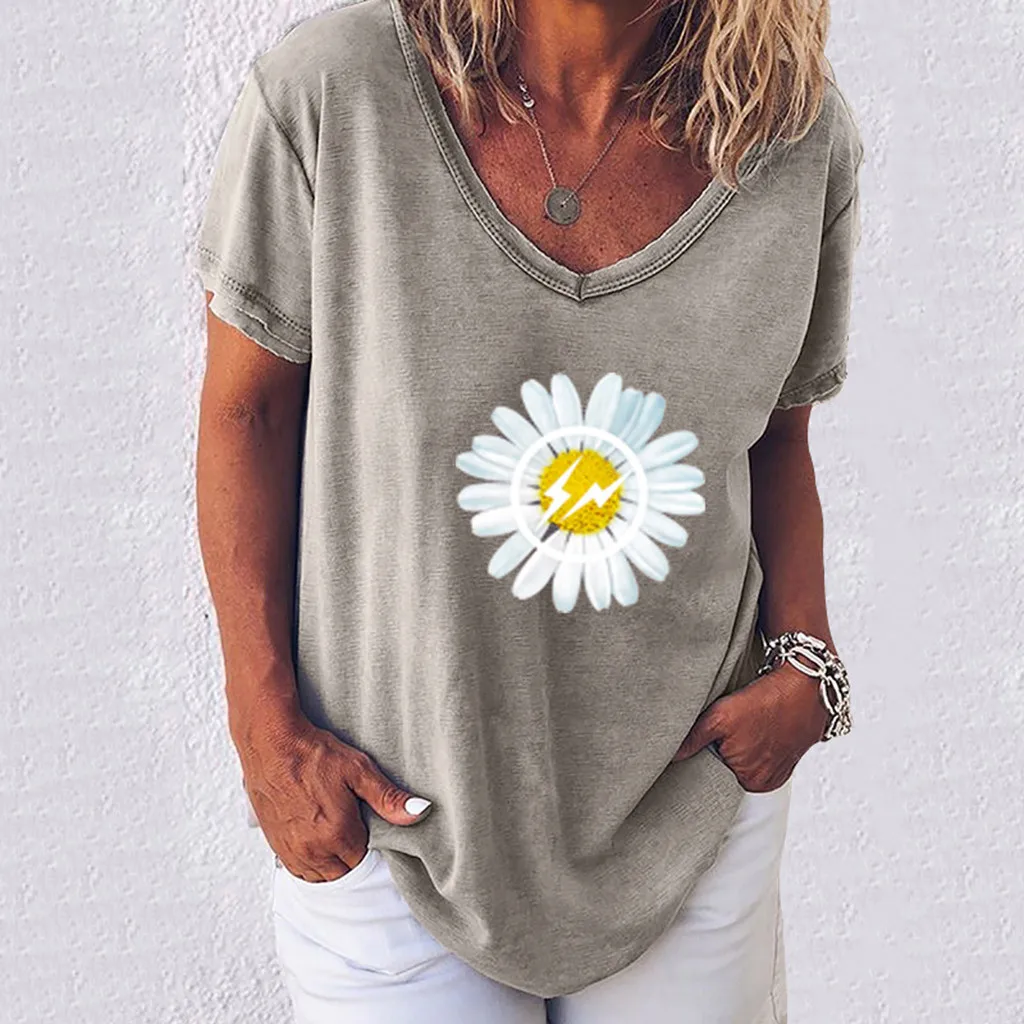 Marjetica, natisnjena žensk bombaž velikosti svoboden kratek sleeved majica s kratkimi rokavi mid-dolžina Vrhovi mehko poletje T-shirt femme ulične