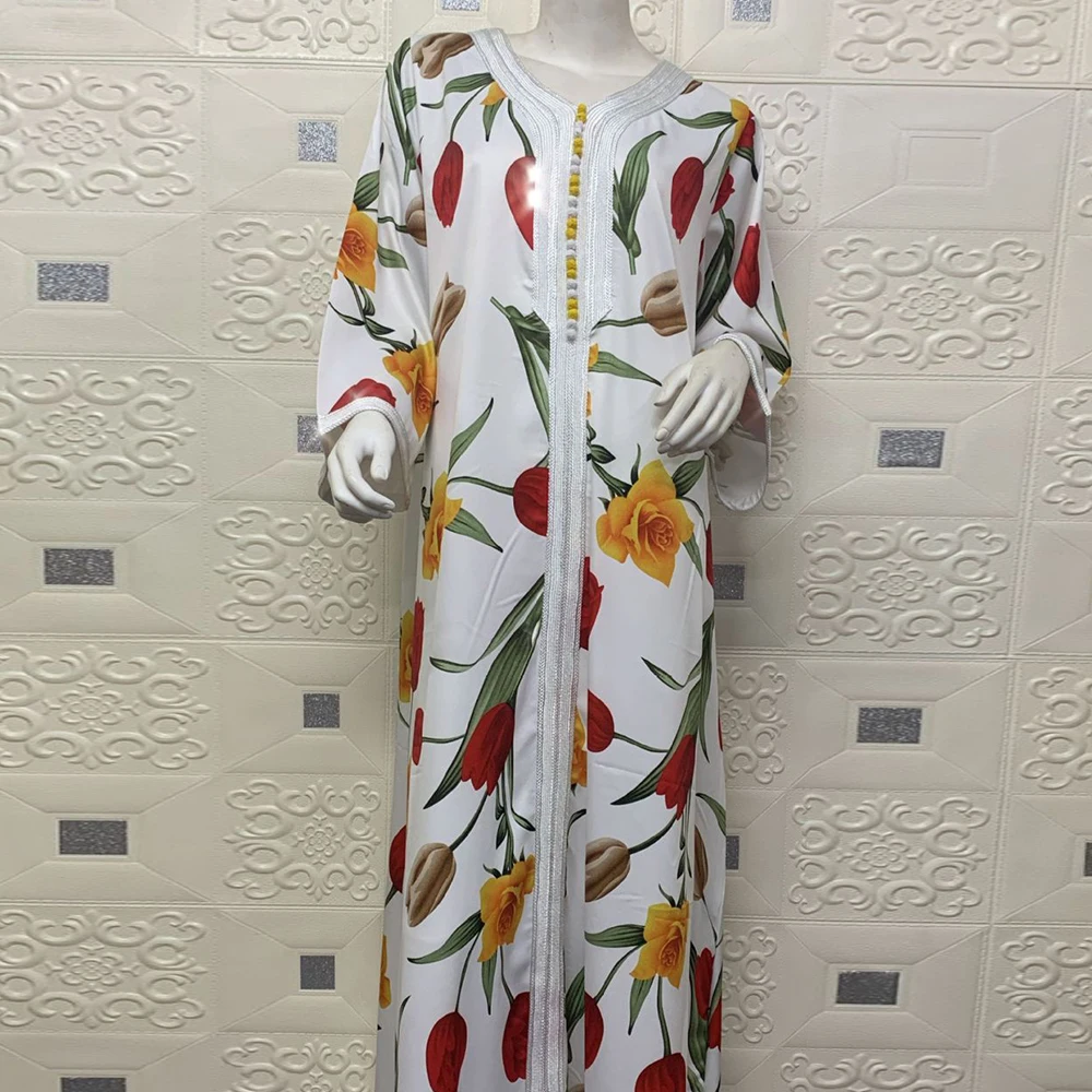 Maroški tam kaftan Etnične Maxi obleke za Ženske Muslimani V Vratu Traku Dolg Rokav Abaya Obleke Bele Dubaj Turčija arabski Oblačila