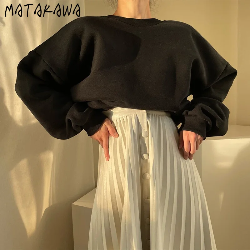 MATAKAWA Seksi Nazaj Preboden Pearl Verige Majica Ženske Jeseni Leta 2020 Ženske Oblačila korejski Elegantna Dolg Rokav Hoodies