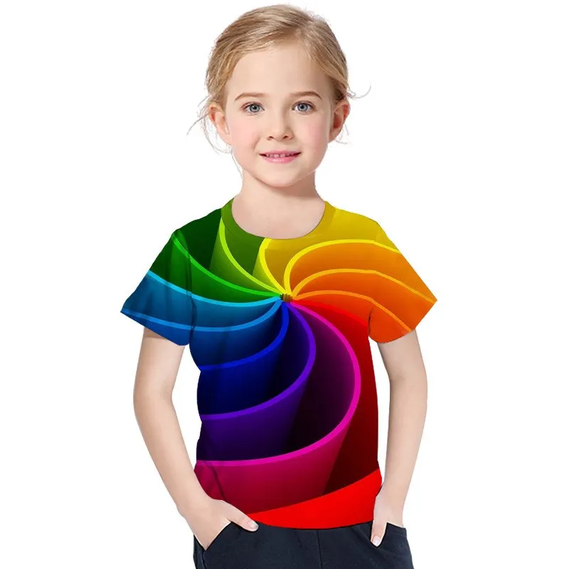 Mavrica 3D Natisnjeni T-Shirt Moda Priložnostne Dekleta, Vrhovi Otroci Majica Za Fante 90-160 cm KT-2318