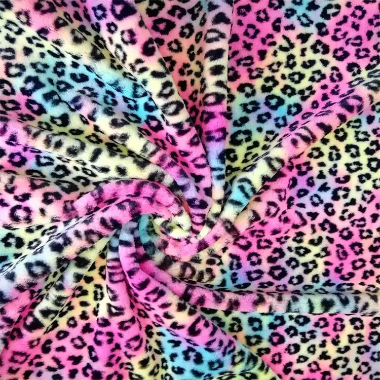 Mavrica tie-barvane zajec krzno leopard tiskanja torbico, čevlji in druga oblačila, igrače DIY materiala,specializiranimi za umetno krzno tkanine