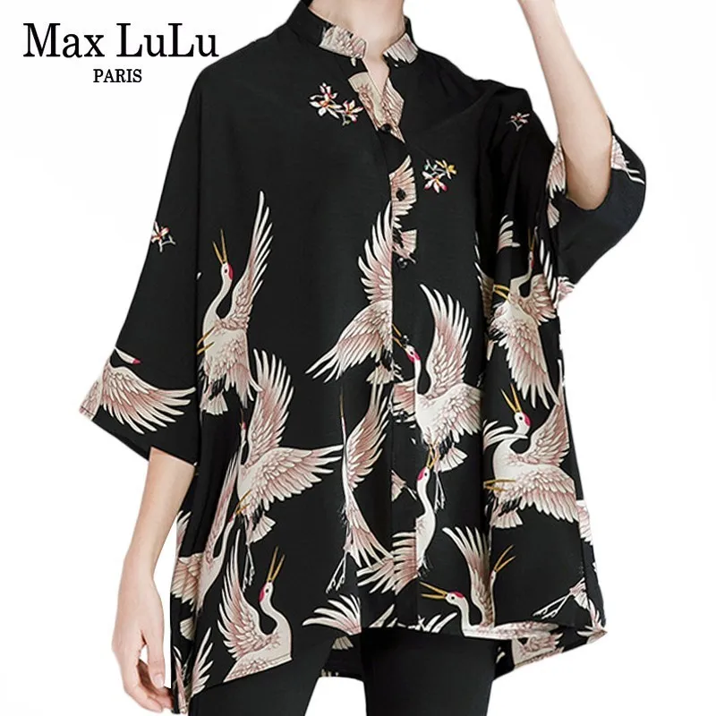 Max LuLu 2019 Jeseni Mode Evropske Blagovne Znamke Ženske Punk Ulične Ženska Natisnjeni Vrhovi In Bluze Priložnostne Ohlapne Srajce Plus Velikost