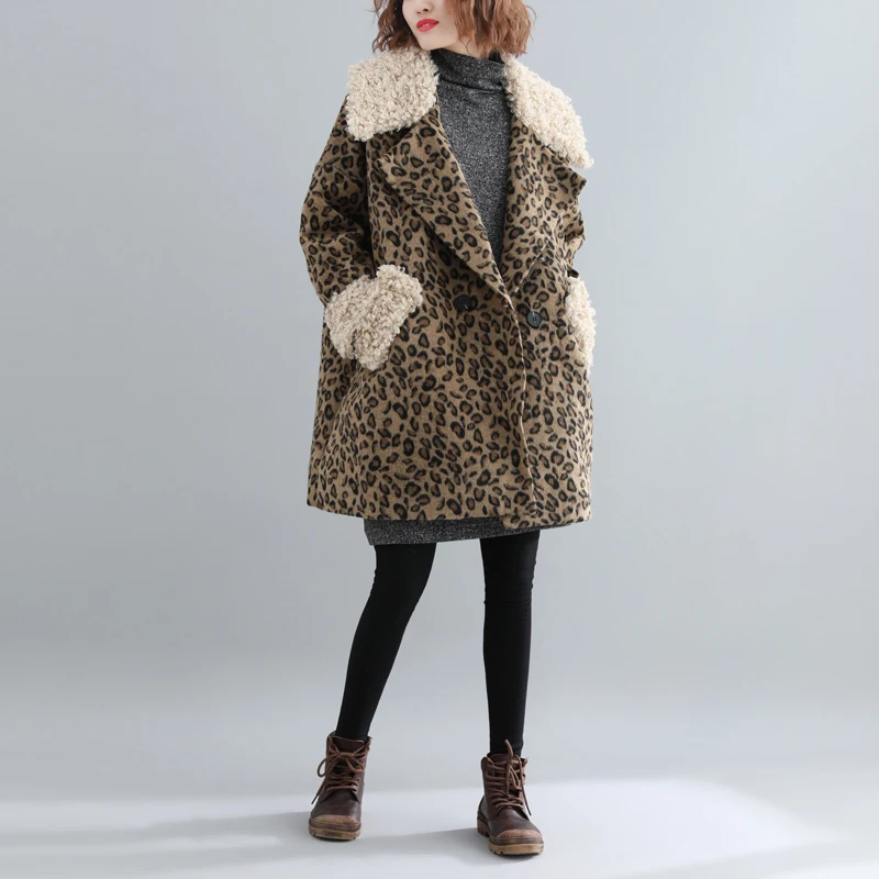 Max LuLu 2019 Moda Korejski Prevelik Toplo Vrhnjih Oblačil Ženske Volnene Dolge Windbreakers Ženska Priložnostne Leopard Oblazinjeni Zimski Plašči